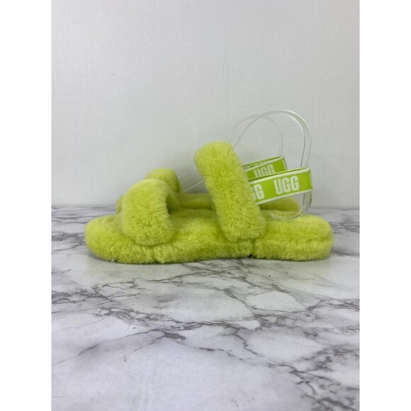 UGG NEON YELLOW FLUFF YEAH SLIDE SHEEPSKIN SLIPPER SANDALS, SIZE US 6 - Picture 9 of 10